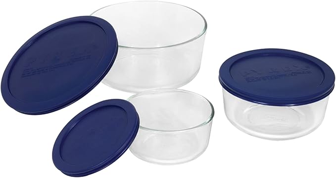 Pyrex Simply Store (3-Pack) Glass Food Storage Containers Set, (2, 4 & 7 Cup) Meal Prep Containers With Plastic BPA-Free Lids