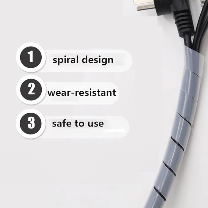 26 Ft Spiral Cable Wrap - White Cord Covers Bundle Sleeve Hose for PC TV Computer Electrical Wire Organizer, Cord Cover and Detangler