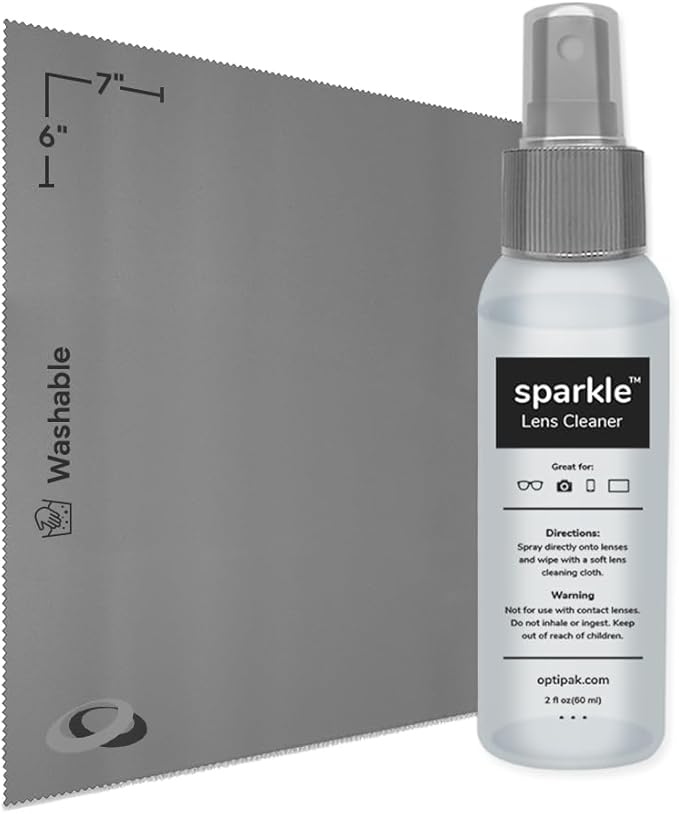 Sparkle Anti-Reflective Lens Cleaner Spray kit | (1) 2oz Glasses Cleaner Spray + (1) Microfiber Cloth for Eyeglasses, Sunglasses, Lenses