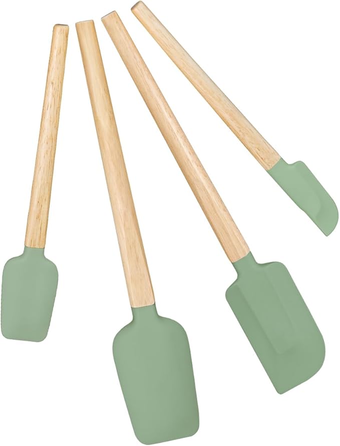 Silicone Spatula Set, Food Grade Rubber Spatula-4 Piece Nonstick Rubber Spatulas, Spoonula, Jar Scraper for Cooking, Baking, Mixing, Frosting - Heat Resistant Up to 600°F (4 Pcs Spatula Green)