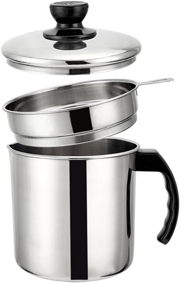 LI-GELISI Oil Storage Grease Keeper, Grease Strainer Pot Grease Container with Mesh Strainer (1.2 L)