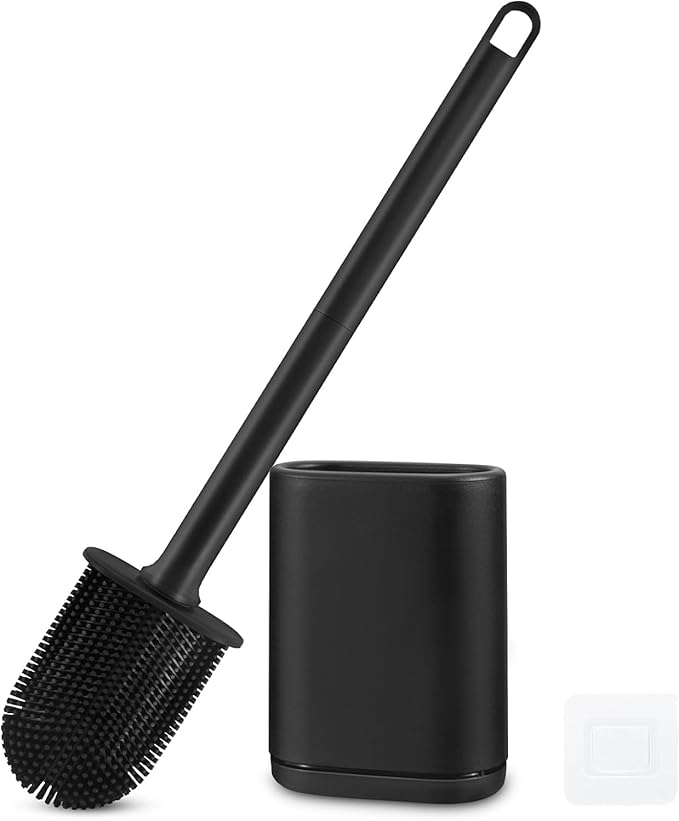 Silicone Toilet Brush & Holder - Black (43oz)
