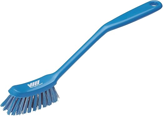 Vikan - Fine Dish Brush - Heavy-Duty, Narrow, Slip-Resistant Cleaning Brush, Polypropylene, Polyester Bristle, 11 Inch, Blue, (42873)