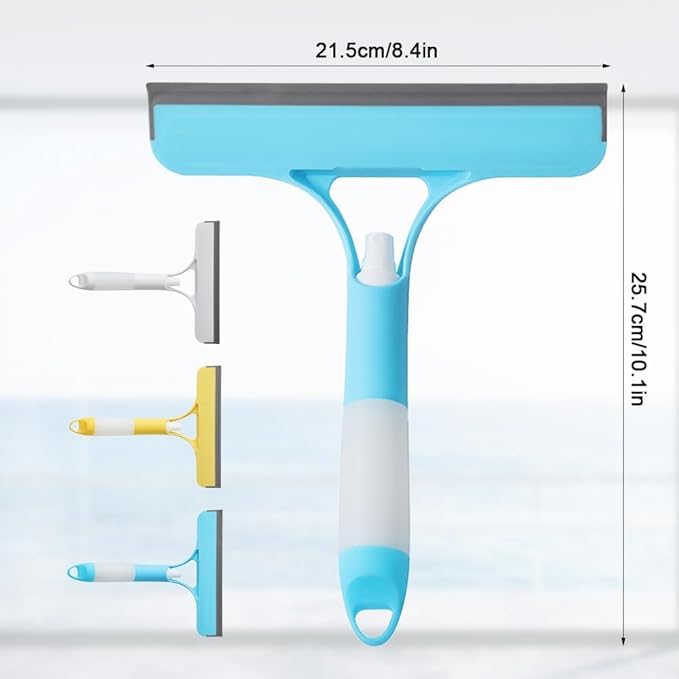 3 in 1 Window Cleaner Tool with Built-in Spray Bottle, Squeegee and Brush - 2026 New for Shower Glass, Mirrors, Car Windows (PureWhite)