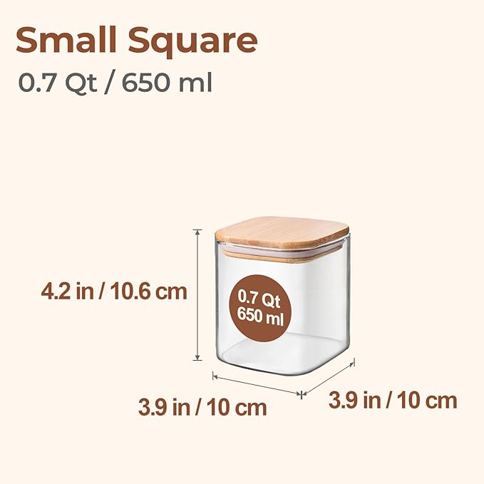 ComSaf 0.7 Qt Glass Food Storage Jars Set of 9, Clear Glass Storage Containers with Lids, Pantry Organization Jar, Spice, Blooming Tea, Oat
