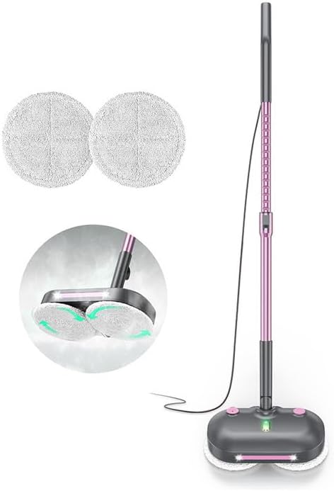 Scrubbing Steam Mop with Rotating Pads, Spin Steam Cleaner for Floor Cleaning,Large Tank,23FT Cord, LED Headlights,Reusable Pads & Self-Standing,Safe for Hard Floor/Laminate/Marble
