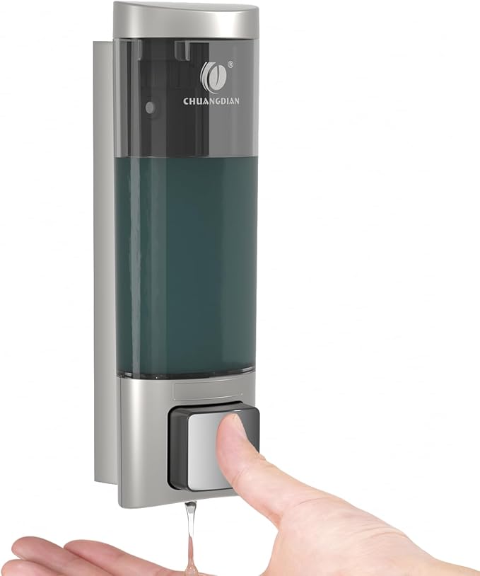 Manual Soap Dispenser Wall Mount, 6.76oz/200ml Liquid Soap Dispenser for Kitchen, No Drill Bathroom Shampoo and Conditioner Dispenser, Refillable Hand Sanitizer Dispenser for Home & Office (Sliver)