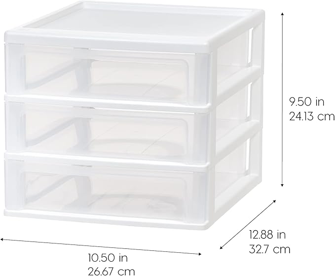 IRIS USA Plastic Stacking Desk Top 3-Drawer Storage Organizer, 2-Pack