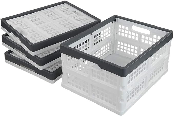 Teyyvn 4-Pack Collapsible Milk Crates, 15L Plastic Stackable Storage Bins Utility Folding Baskets
