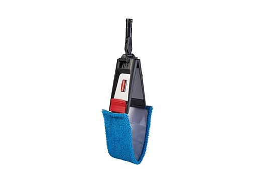 Rubbermaid Commercial Products 18 inch Adaptable Flat Mop Microfiber Pad, Blue, for Janitorial/Professional Cleaners and Light-Duty Cleaning/Mopping with Tab/Pocket Functions