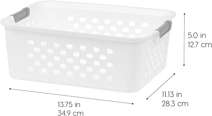 IRIS USA Plastic Basket, 4-Pack, Medium, Shelves Storage Basket for Organizing Pantry, Office, Craft Room, Cabinet, Bedroom, Closet, Laundry Room, White