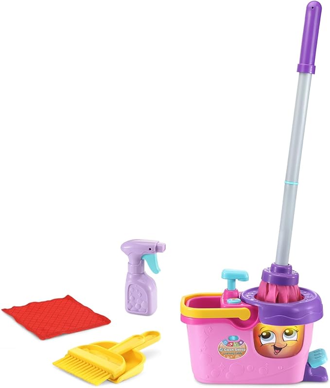 LeapFrog Clean Sweep Learning Caddy, Kids Mop and Broom Cleaning Toy Set for Ages 3-5, Pink