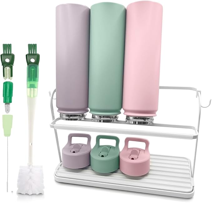 Bottle Drying Rack for Kitchen Countertop, Space Saving Storage Stand with Drainage Tray, Two-Tier Design for Tumblers, Baby Bottles