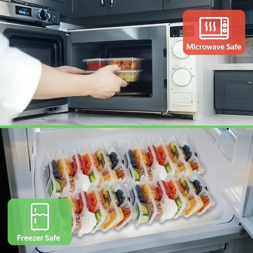 Reusable Snack Containers with Lids, 9 oz Double Compartment Plastic Snack Pack Containers Portion Control Meal Prep Snack Boxes BPA Free 40 Sets for Work Travel School