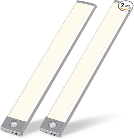 RXWLKJ 54-LED Under Cabinet Lights,USB Rechargeable Kitchen Night Light,Battery Operated Counter Closet Lighting,Wireless Motion Activated Light for Cabinets Cupboard Pantry(Warm Light 2Pack