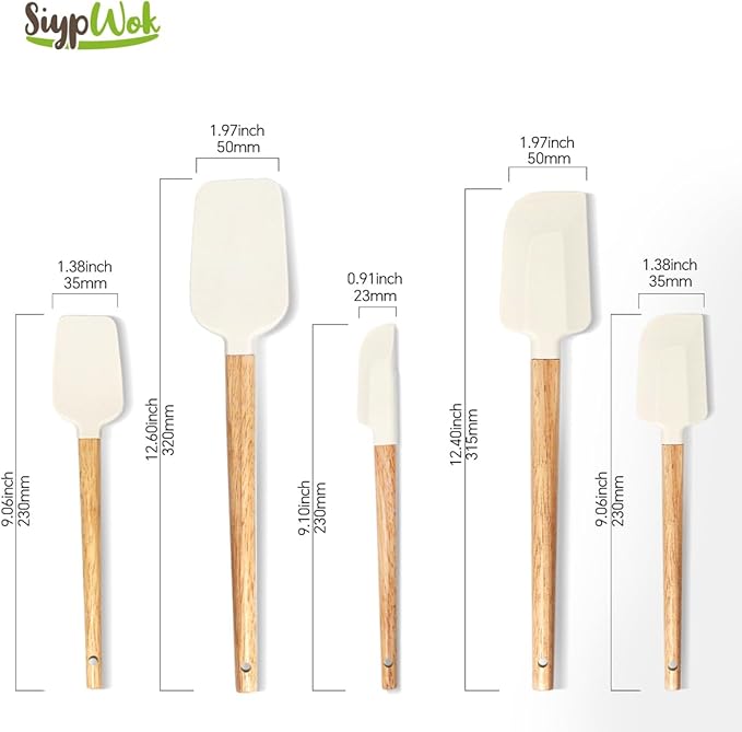 Silicone Spatula Set, Food Grade Rubber Spatula-5 Piece Nonstick Rubber Spatulas, Spoonula, Jar Scraper for Cooking, Baking, Mixing, Frosting - Heat Resistant Up to 600°F (5 Pcs Off-White)