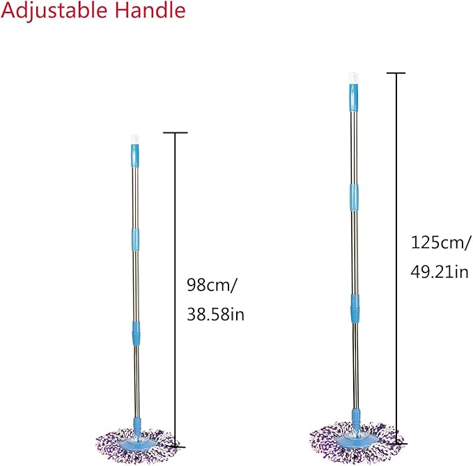 Spin Mop Replacement Handle for Floor Mop Stainless Steel Spin Mop Adjustable Handle and Head Replacement 360 Spinning Household Cleaning Accessories for Home,Office(Blue)