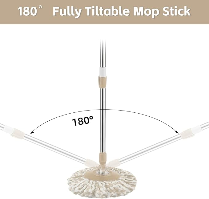 Spin Mop Replacement Handle, 47.6-inch 360 Degrees Rotating Telescopic Replacement Mop Stick with Robust Reinforced Plastic Disc for Spin Mop Bucket Cleaning System (Plastic Disc,Khaki)
