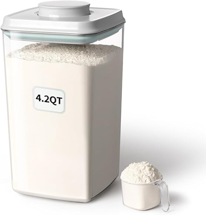 Ankou Airtight Pop Food Storage Container with Lid & 130ml Scoop, 4L/4.2qt BPA-Free Cereal, Rice, Flour, Pasta & Snack Container, Stackable & Durable