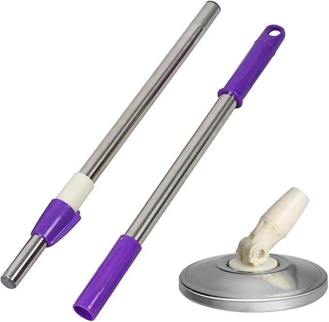 Spin Mop Replacement Handle, 49-inch 360 Degree Rotating Telescopic Spin Mop Pole Handle and Stainless Steel Mop Disc for Household Floor Cleaning Accessories (Purple)