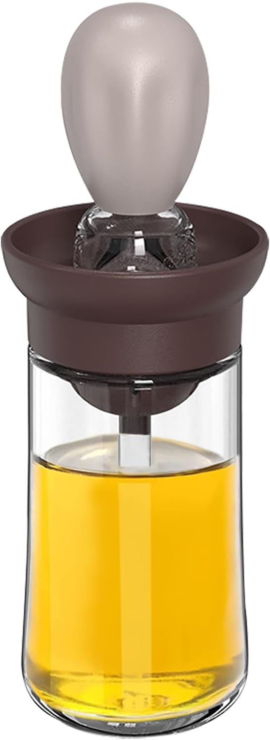 TINMIX Oil Dispenser with Brush - Glass Olive Oil Dispenser for Kitchen, 2 IN 1 Oil Dispenser Bottle with Silicone Basting Brush for Cooking Vinegar Sauce BBQ Grill Frying, T-OB21, Grey