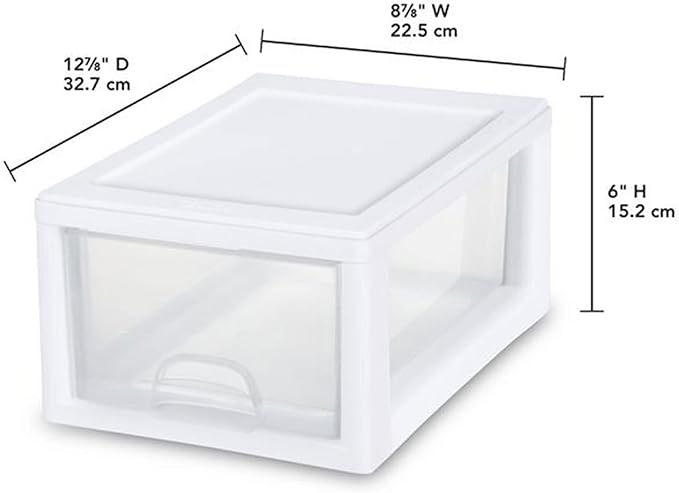 6-Pack Stacking Drawer, Clear Storage Closet Organizer, 6 Quart, White Frame