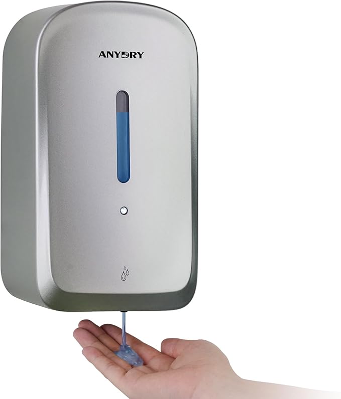 anydry Commercial Automatic Soap Dispenser Large 34oz/1000ml Capacity Wall-Mounted Touchless Liquid Dispenser for High-Traffic Restrooms, Offices, Hospitals Model AD1220S Silver
