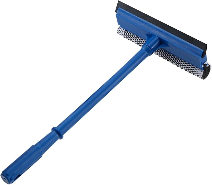 15.9" Window Squeegee for Car,2 in 1 Squeegee Window Cleaner with Long Stainless Steel Handle,Sponge Car Window Squeegee for Gas Station, Glass,Shower (Plastic Pole)
