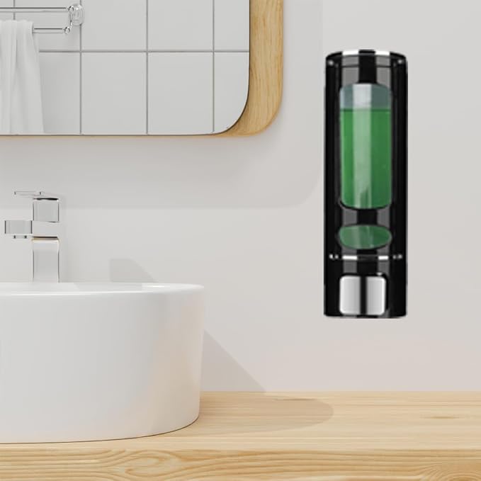Single Wall Mounted Hand Soap Dispenser, 13.5oz/400ml Black Shower Pump, Clear Refillable Liquid Lotion Soap Dispenser, Gel Container Shower Pump Dispenser and Organizer for Bathroom Kitchen