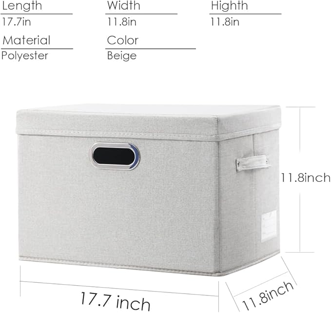 PRANDOM Large Collapsible Storage Bins with Lids [3-Pack] Fabric Foldable Storage Boxes Organizer Containers Baskets Cube with Cover for Home Bedroom Closet Office Beige(17.3x11.8x11.8)