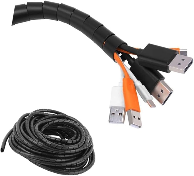 Spiral Cable Wrap -(6 mm) Cord Covers Bundle Sleeve Hose for PC TV Computer Electrical Wire Organizer, Cord Cover and Detangler (1/4 Inch-45Ft Black)