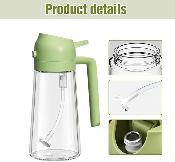 2 In 1 Glass Oil Sprayer & Dispenser with Brush, 2024 New 2-in-1 Glass Oil Sprayer and Dispenser for Kitchen Cooking, Spray Oil Dispenser for Kitchen, Food-grade Oil Mister Spray Bottle (SET C,470ml)