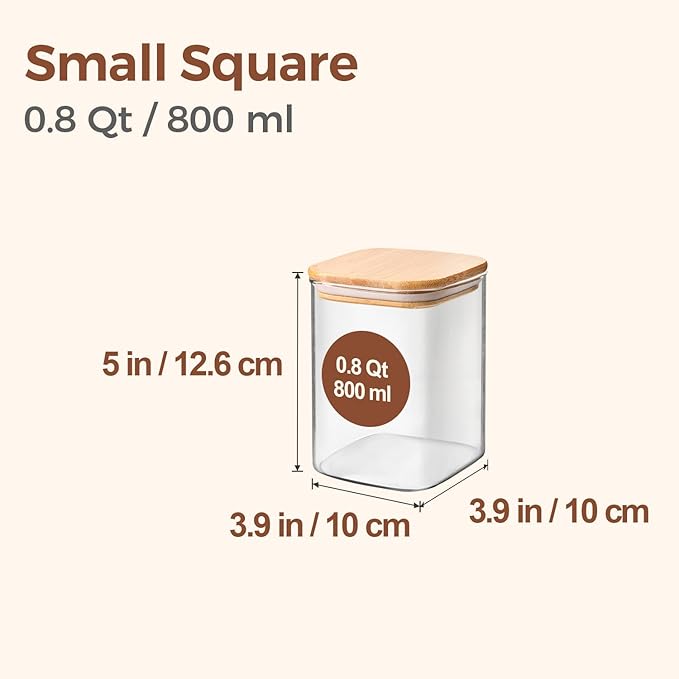 ComSaf 0.8 Qt Glass Food Storage Jars Set of 6, Clear Storage Containers with Airtight Lids, Pantry Organization Jar, Spice Jar, Blooming Tea, Oat
