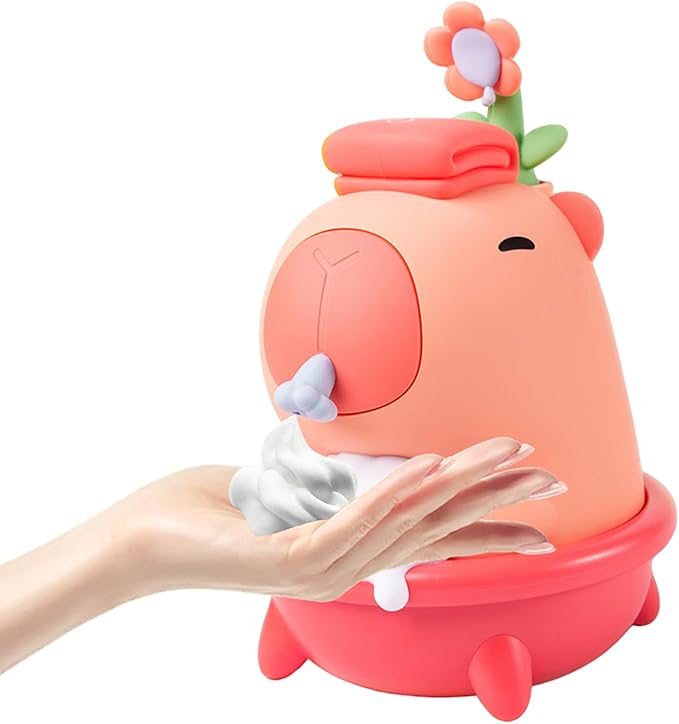 Capybara Automatic Soap Dispenser - Cute Kids Foam Soap Dispenser, Hand-Free IPX7 Waterproof USB Rechargeable Hand Sanitizer‌ Sensor Dispensers 9.5oz, Boys Girls Toddlers Birthday Gift, Pink