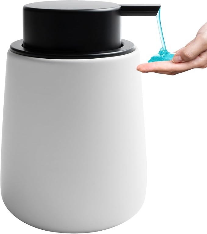 Soap Dispenser Ceramic with Easy-to-Press Pump Hand Lotion Liquid Dispenser for Shampoo Bathroom Kitchen 12 oz Blackwhite