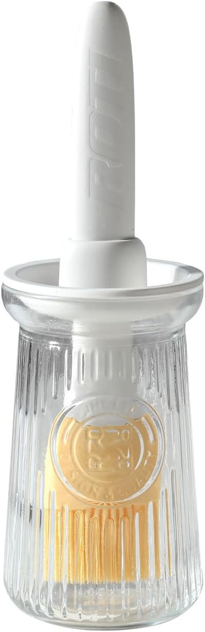 Oil Dispenser with Brush - Glass Olive Oil Dispenser for Kitchen, 3 IN 1 Oil Dispenser Bottle with Silicone Basting Brush for Cooking Vinegar Sauce BBQ Grill Frying (White)