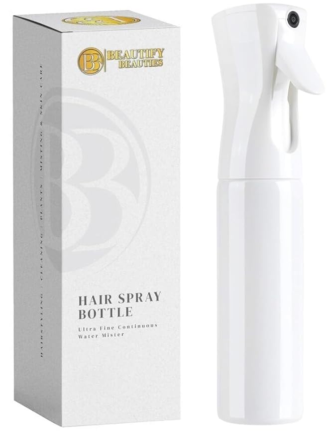 BeautifyBeauties Hair Spray Bottle – Ultra Fine Continuous Water Mister for Hairstyling, Cleaning, Plants, Misting & Skin Care (White, 6.8 Ounces)