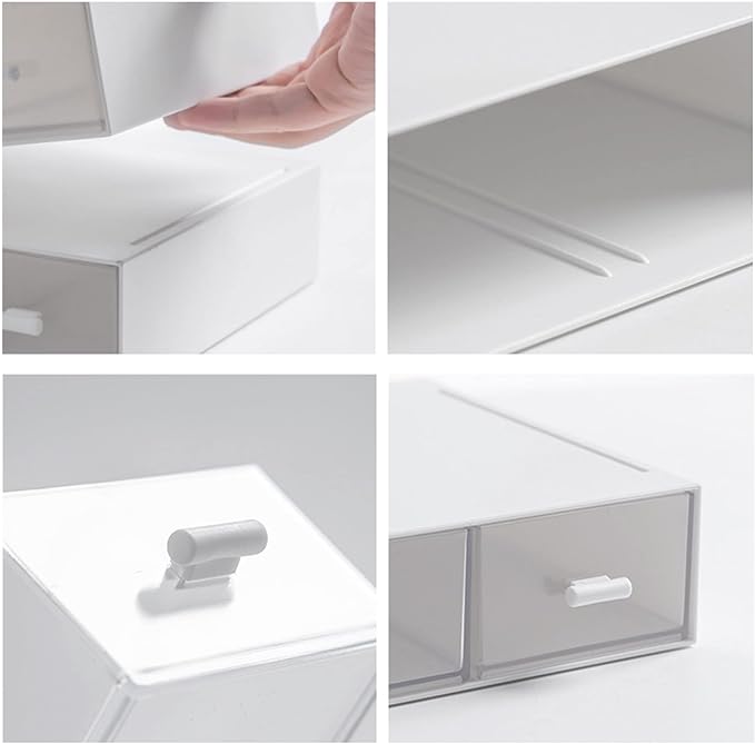 Desk Organizer-3 Tier Stackable Storage Drawers with 6 Compartments White