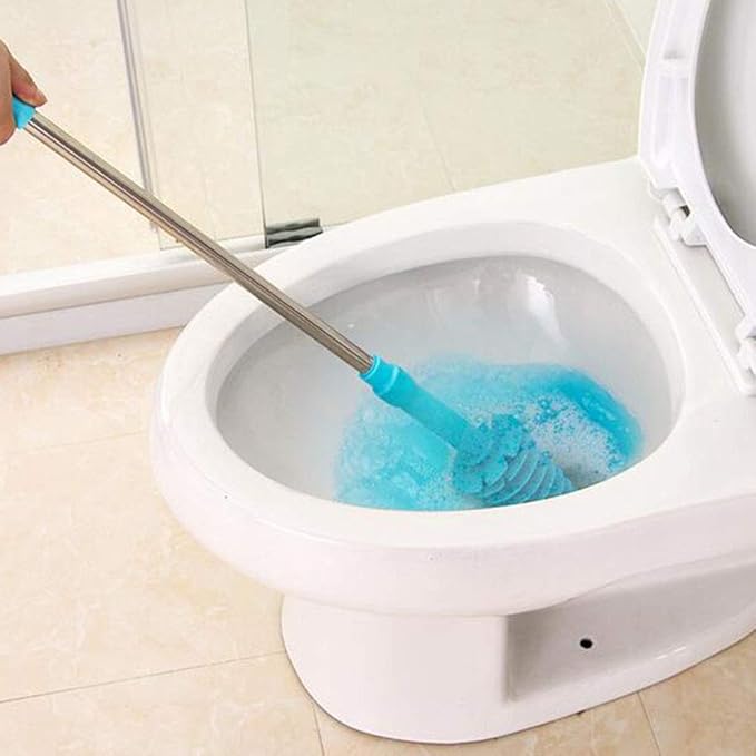 Flexible Toilet Plunger and Clog Remover for Siphon Toilets, Heavy Duty Bathroom Plunger with ABS Handle, Stainless Steel Pipe, TPR Elastic Head for Fast Unclogging