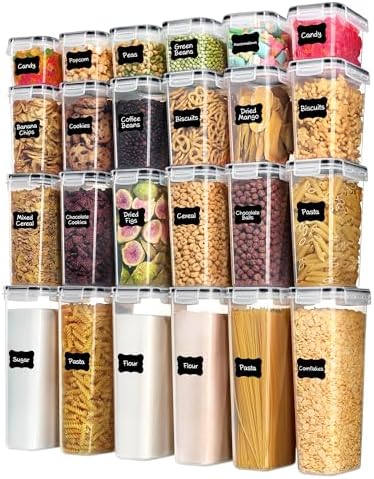 Airtight Food Storage Containers with Lids, 24 pcs, Black