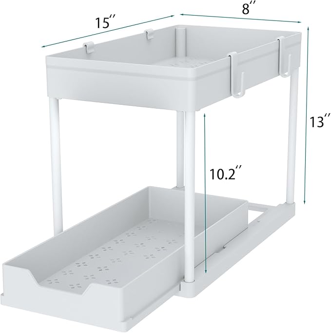 Cabinet, 2 Pack Under Sink Organizer, 2 Tier Sliding Bathroom Kitchen Organizer