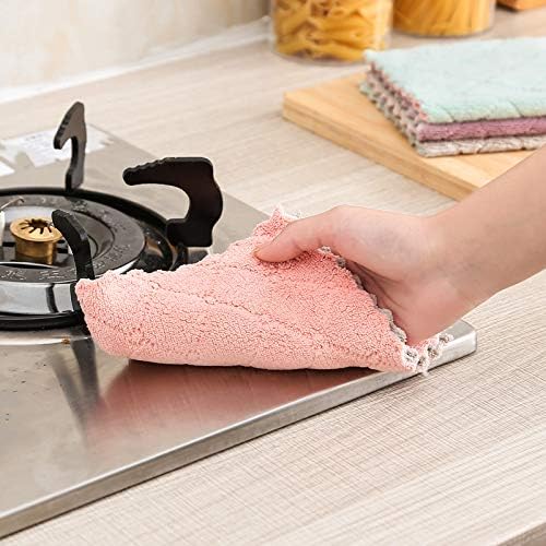 kimteny 12 Pack Kitchen Cloth Dish Towels, Premium Dishcloths, Super Absorbent Coral Velvet Dishtowels, Nonstick Oil Washable Fast Drying (Pink-Grey)