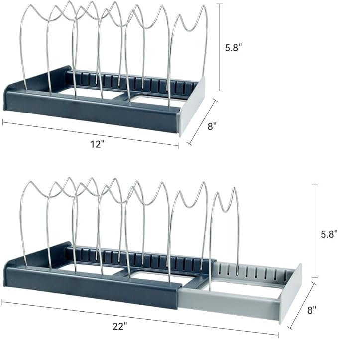 Pot and Pan Organizer Rack for Cabinet, Grey
