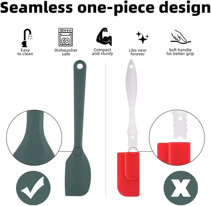 Silicone Spatula Set of 5-600°F Heat Resistant Kitchen Scraper Spatulas, Strong Steel Core and One-Pieces Seamless Design, Great for Cooking Mixing & Baking - BPA Free & Dishwasher Safe (green)