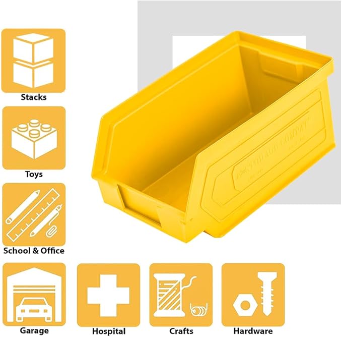 24 Pack Small Storage Bin, Wall Mount Storage, Hanging and Stacking Bin, Freestanding | 7” x 4” x 3” Plastic Container | Yellow | Zeus 1PLZ05