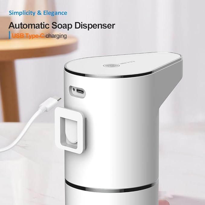 Automatic Foaming Soap Dispenser, 12oz/350ml Hand Soap Dispenser with 3levels Adjustable, Type-C Rechargable & Self Clean Touchless Soap Dispensers for Kitchen Bathroom Hotels