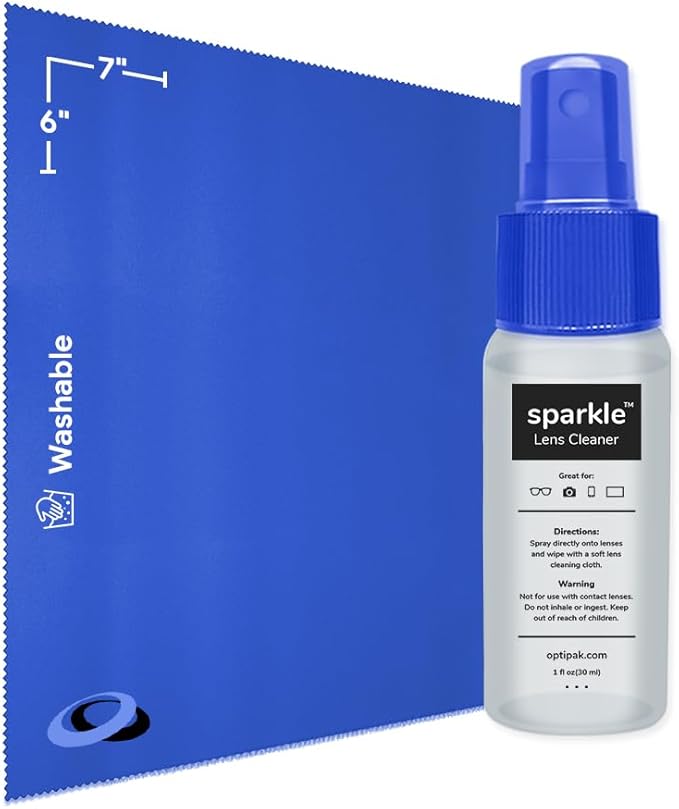 Sparkle Anti-Reflective Lens Cleaner Spray kit | (1) 1oz Glasses Cleaner Spray + (1) Microfiber Cloth for Eyeglasses, Sunglasses, Lenses