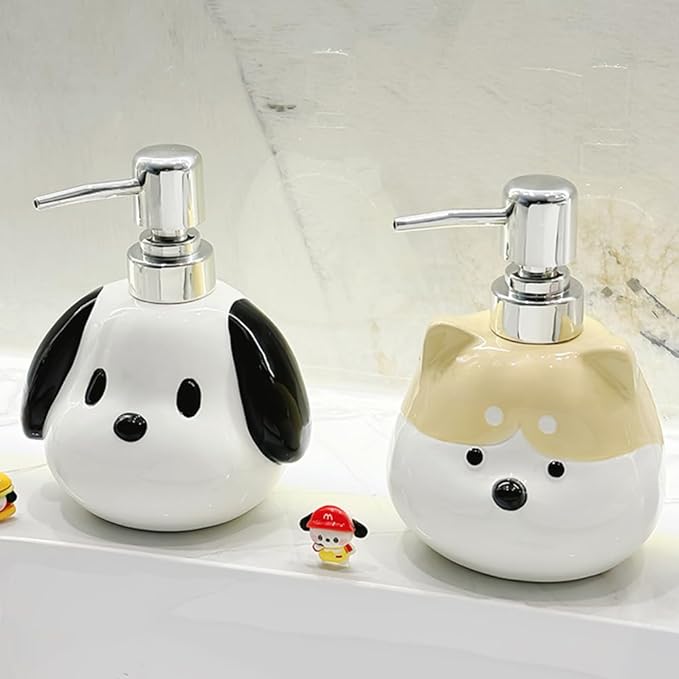 Cute Ceramic Puppy Soap Dispenser - 1pc Dog Shape Lotion Bottle, Refillable Hand Liquid Soap Dispenser with Pump for Bathroom Decor, Dish Soap Bottle for Kitchen Countertop 400ml/13.5oz