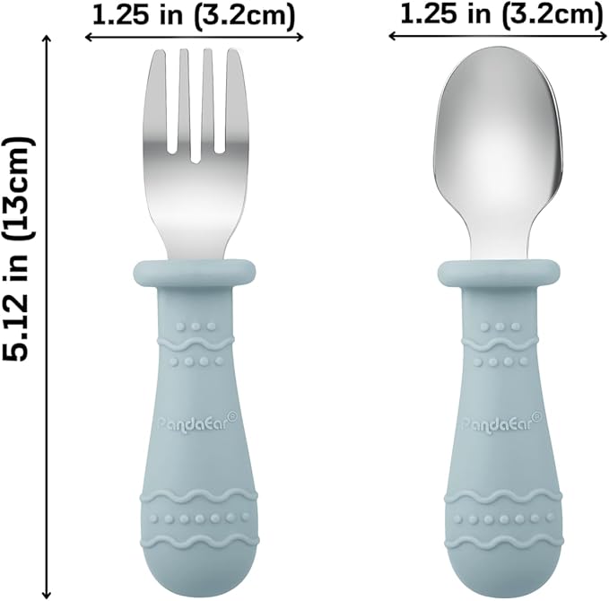 PandaEar Baby Feeding Set| 2 Pack Silicone Divided Suction Plate, 2 Set Toddler Spoons & Forks| Baby Led Weaning Supplies Self Feeding Eating Utensils (Blue & Pink)