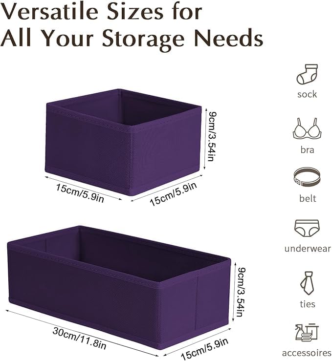 Drawer Organizers Clothes, Set of 16 Dresser Organizer Bins, Purple